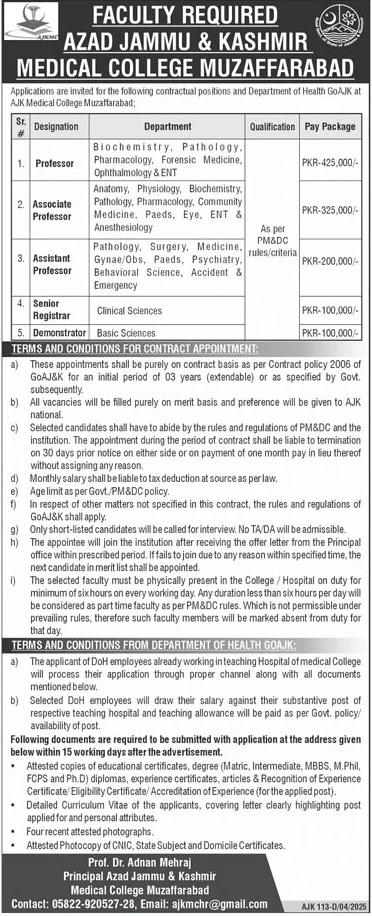 Medical College Muzaffarabad Jobs 2025